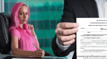 Our Blog 34 Served at work: Woman served papers on work place.